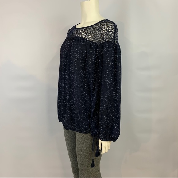 RW&CO. Shirt Top Blouse Crochet Tassel Blue - Picture 3 of 7